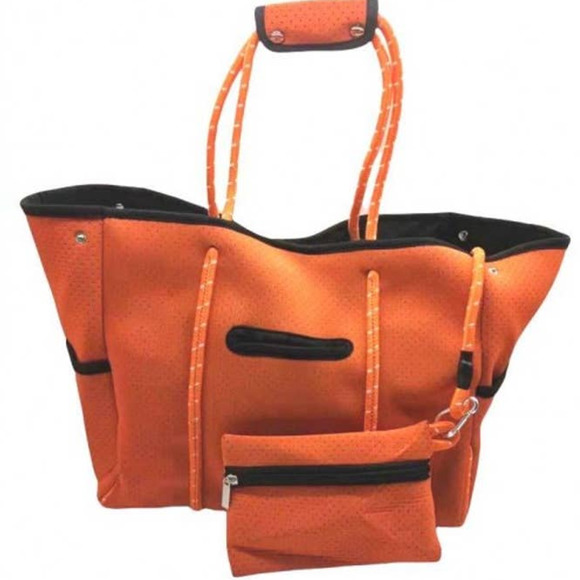 Judson & Co Handbags - Orange Neoprene Black Accents Tote Bag With Pouch